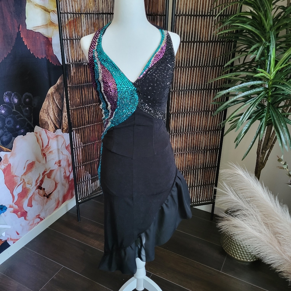 Black Ballroom Rhythm / Latin competition Dance Dress, size S (2-4)
